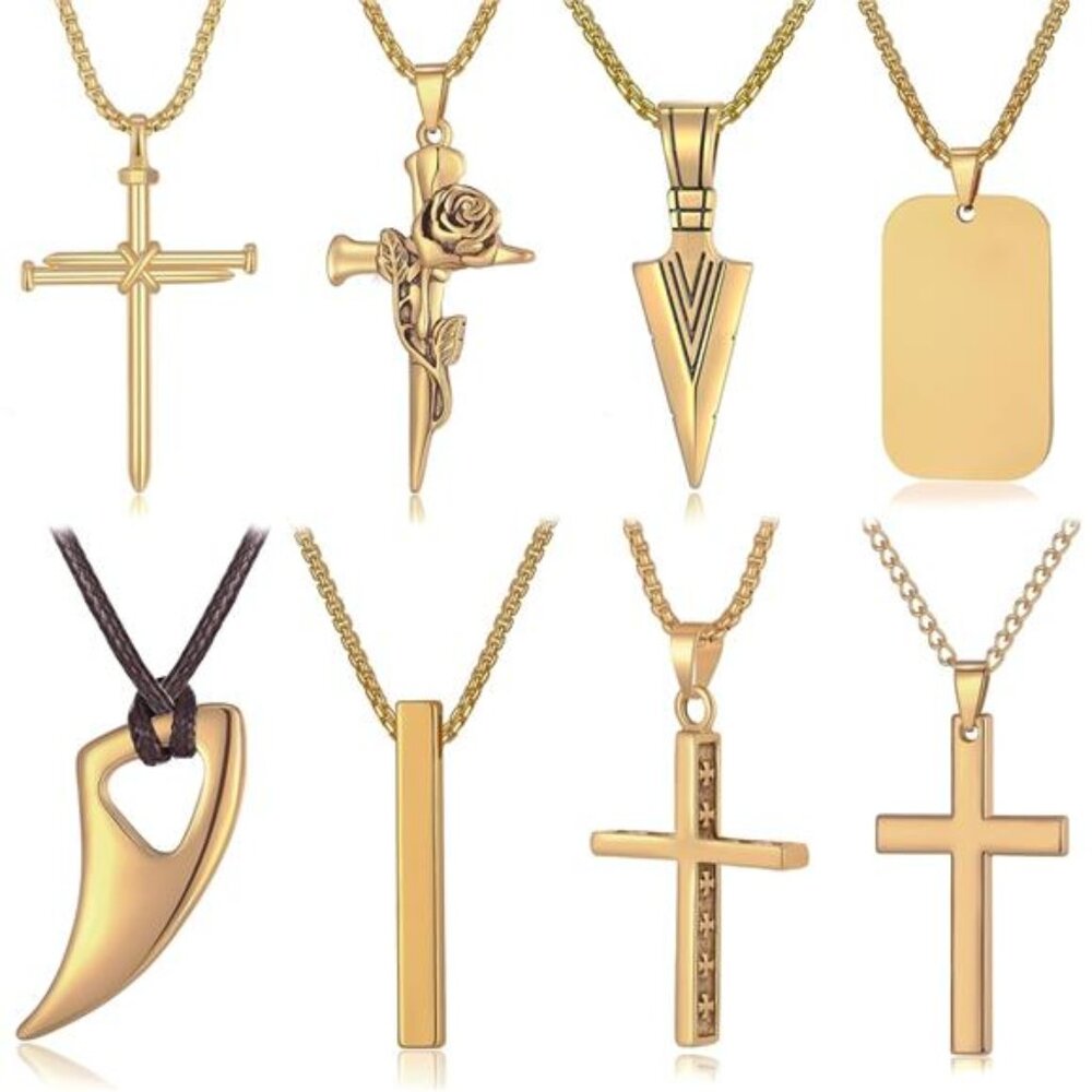 8 Pcs Necklace for Men, Mens Necklaces Jewelry Set